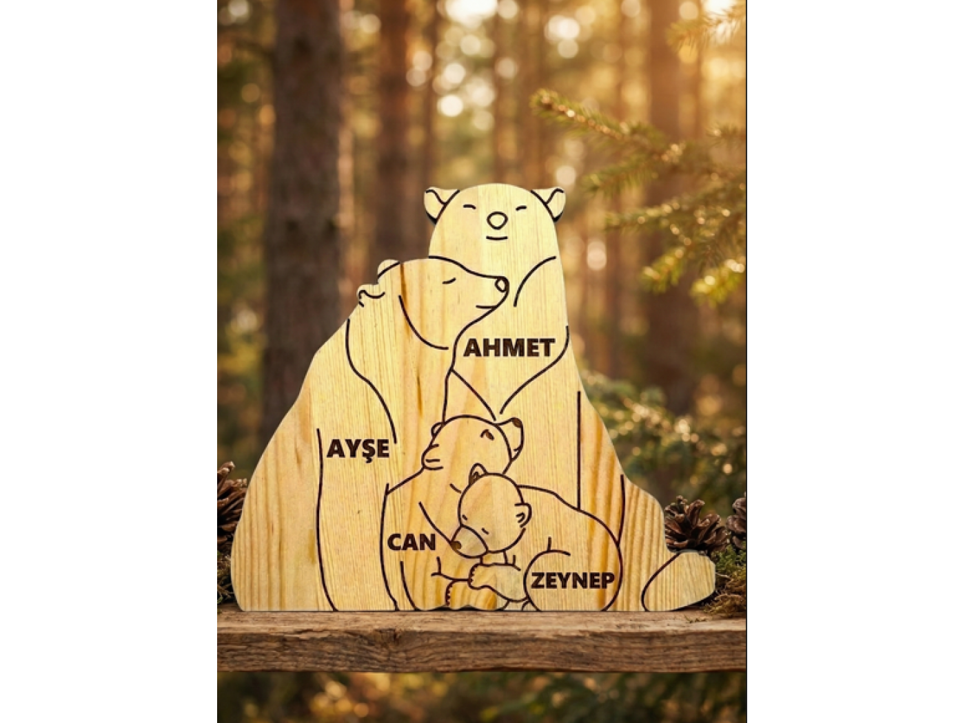 Akrilik Ayı Ailesi Ahşap Puzzle   