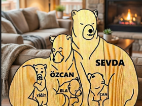 Akrilik Ayı Ailesi Ahşap Puzzle   