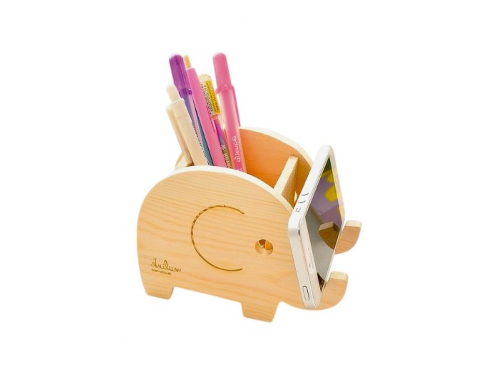 Fil Ahşap Kalemlik-Telefonluk