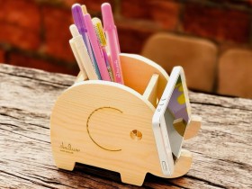 Fil Ahşap Kalemlik-Telefonluk