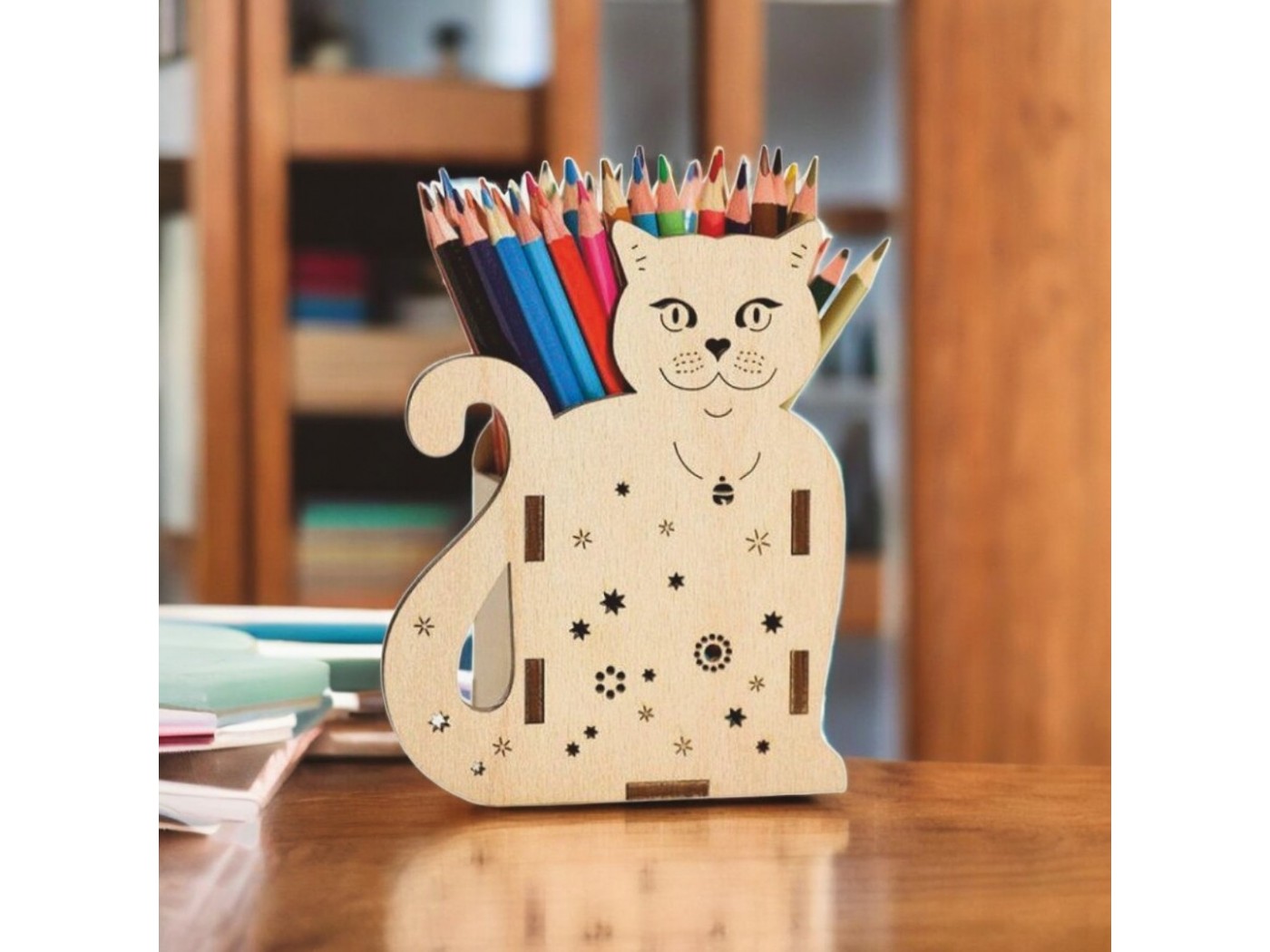 Kedi Ahşap Kalemlik