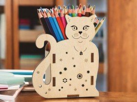 Kedi Ahşap Kalemlik