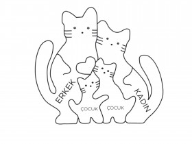 Kedi Ailesi Ahşap Puzzle