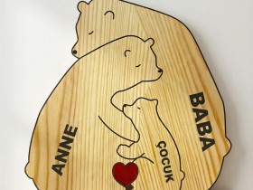 Sarılmış Ayı Ailesi Ahşap Puzzle   