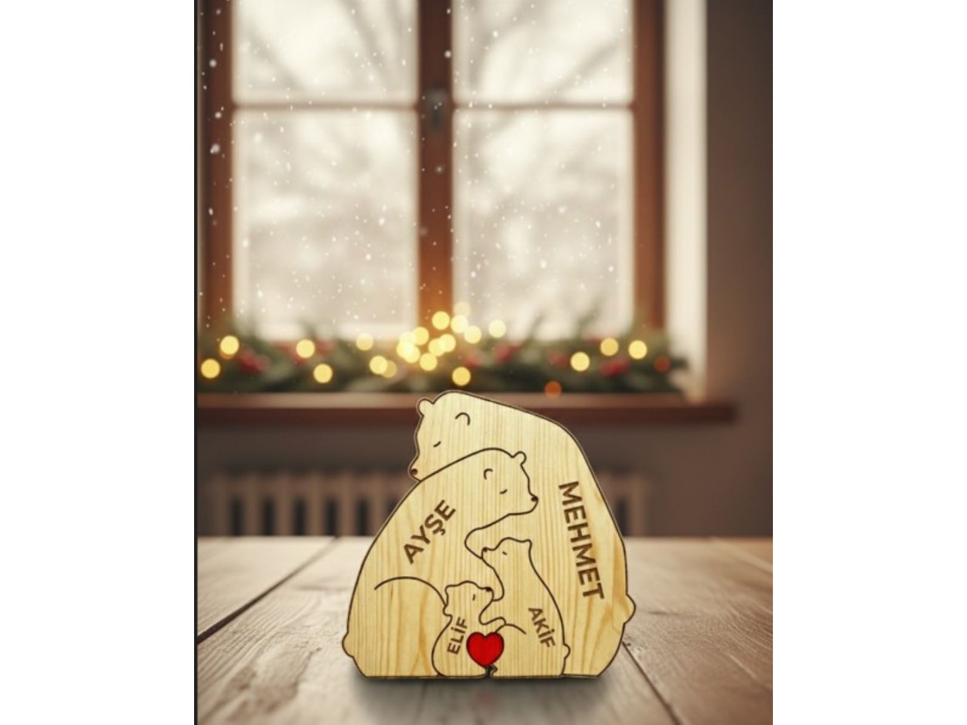 Sarılmış Ayı Ailesi Ahşap Puzzle   