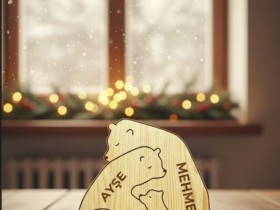 Sarılmış Ayı Ailesi Ahşap Puzzle   