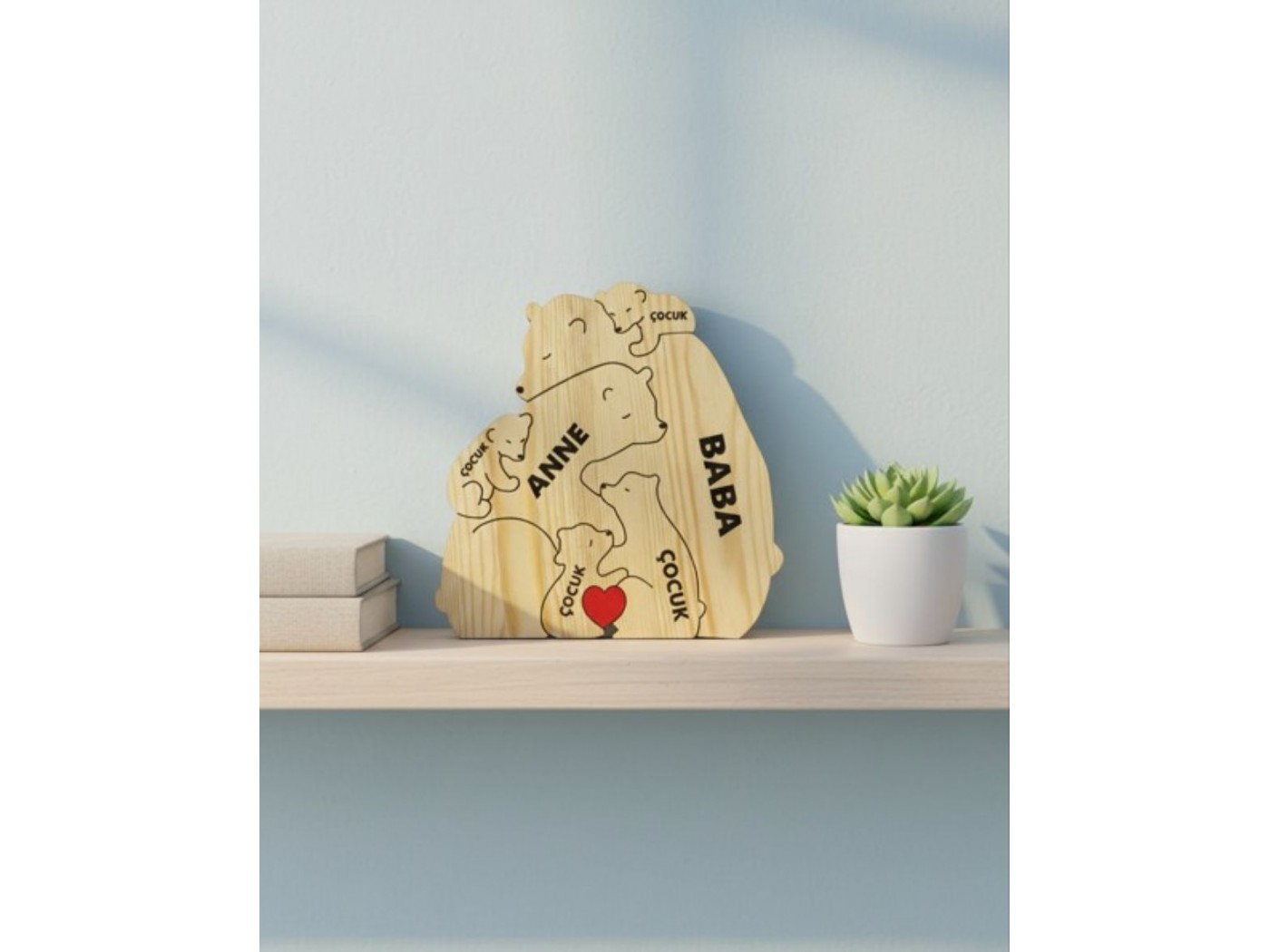 Sarılmış Ayı Ailesi Ahşap Puzzle   