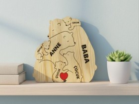 Sarılmış Ayı Ailesi Ahşap Puzzle   