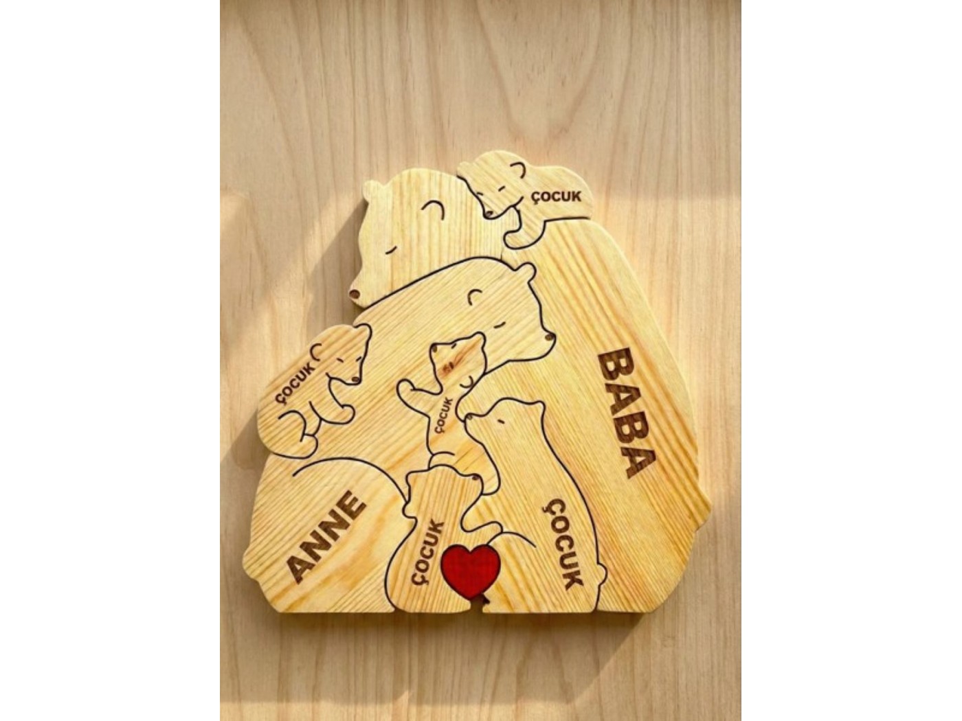 Sarılmış Ayı Ailesi Ahşap Puzzle   