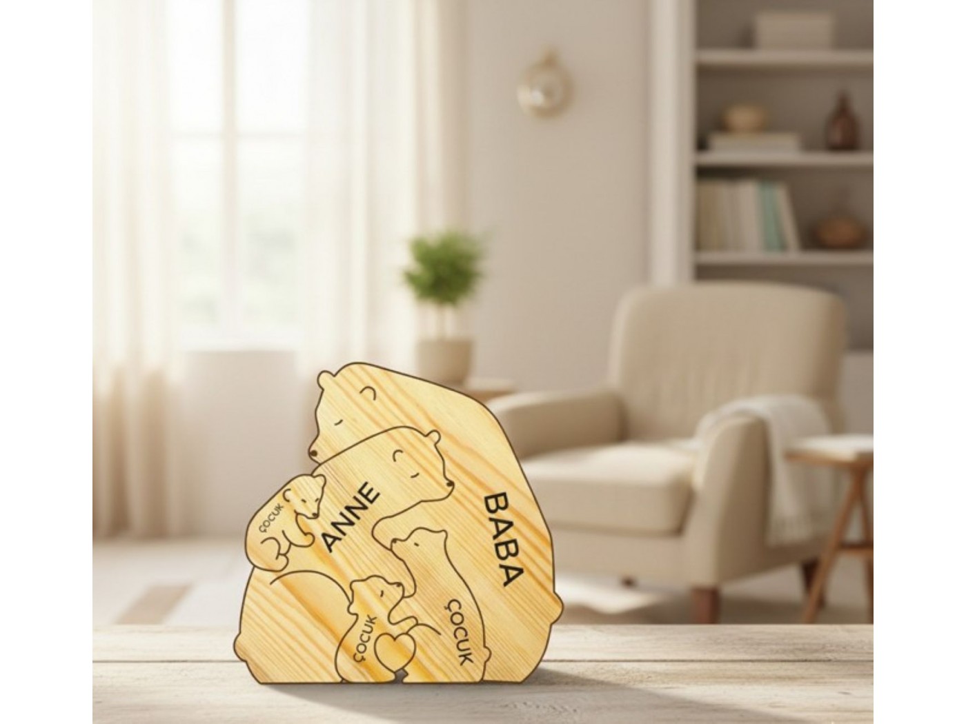 Sarılmış Ayı Ailesi Ahşap Puzzle   